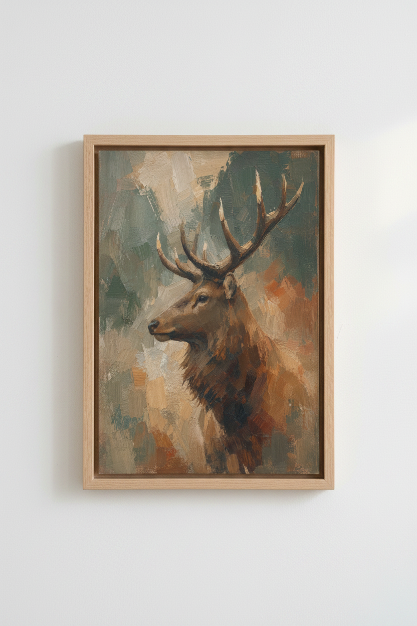 Majestic Elk Oil Painting | Impressionist Wildlife Art, Rustic Lodge Decor