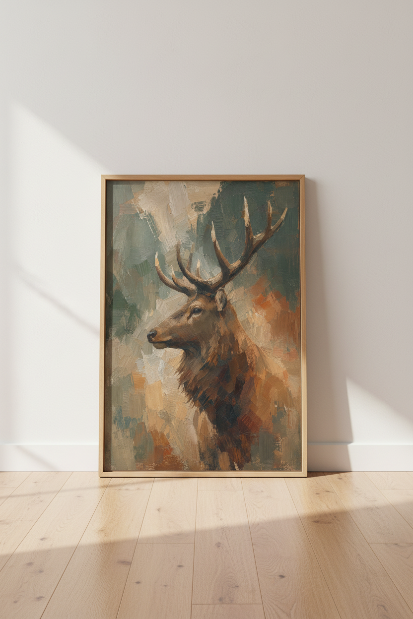 Majestic Elk Oil Painting | Impressionist Wildlife Art, Rustic Lodge Decor