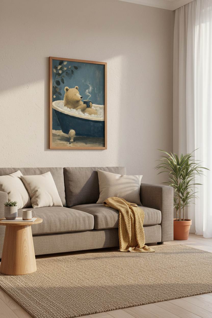 Bear in Bathtub Wall Art Print | Bathroom Decor | Whimsical Animal Poster