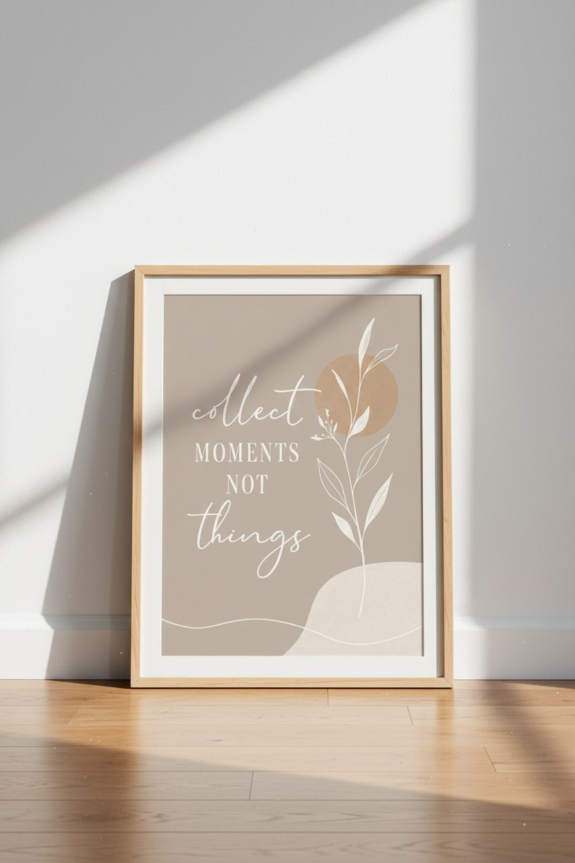 Collect Moments Not Things Wall Art | Neutral Boho Botanical | Minimalist Poster