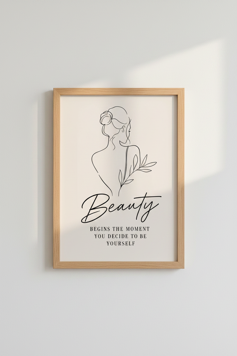 Minimalist Woman Line Art | Abstract Beauty Quote Poster, Bedroom Decor