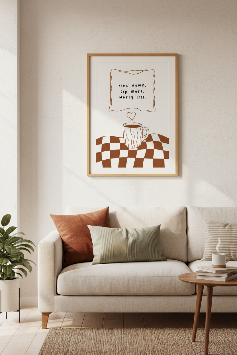 Coffee Quote Wall Art | Minimalist Brown Aesthetic Poster | Kitchen Decor