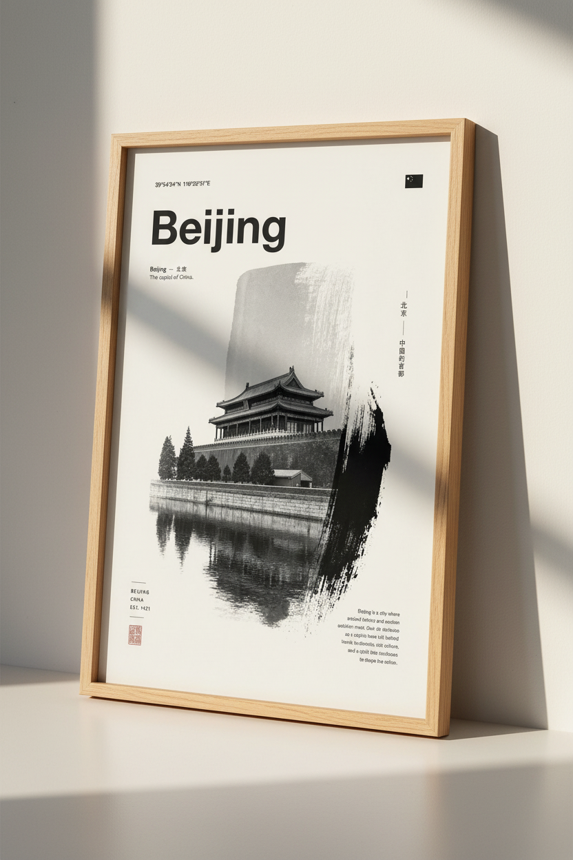 Beijing China Wall Art Print | Minimalist Travel Poster | Black and White Decor