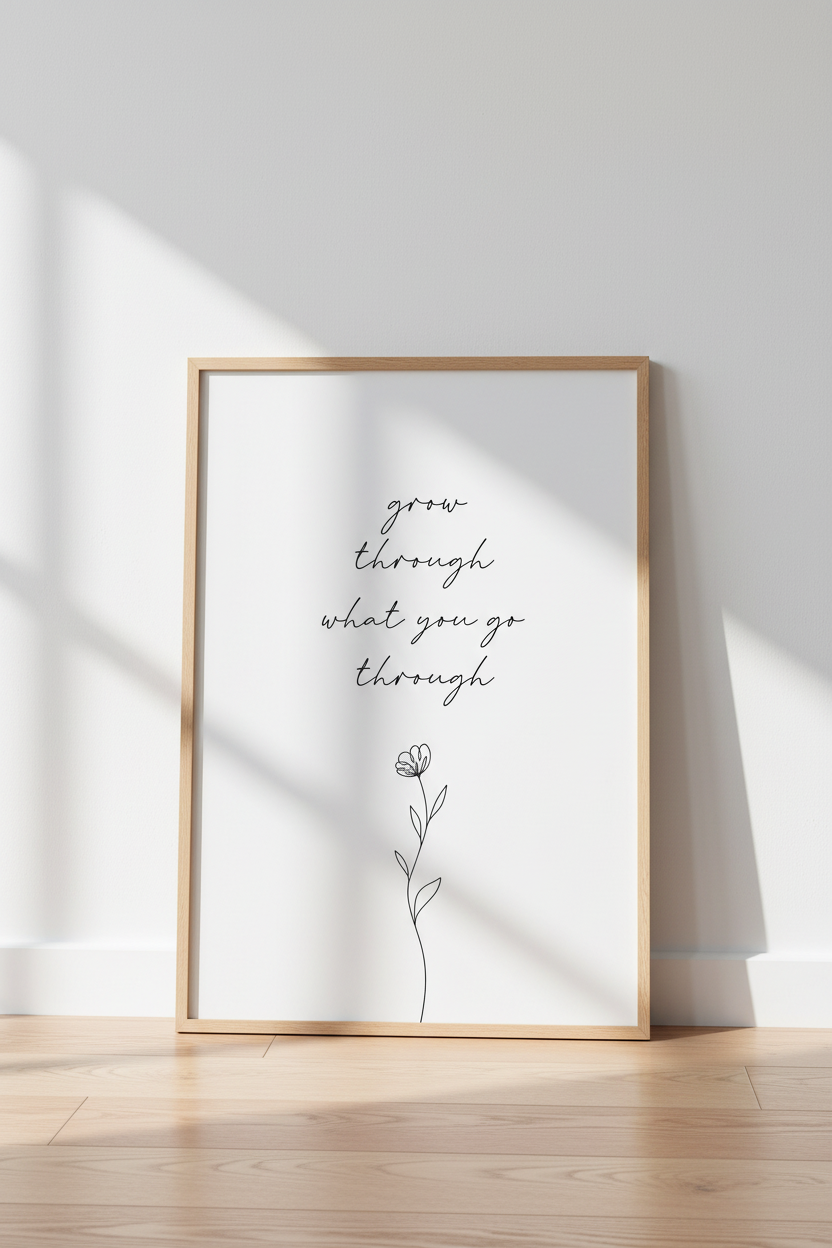 Grow Through Quote Wall Art | Minimalist Botanical Flower, Home Office Decor Poster