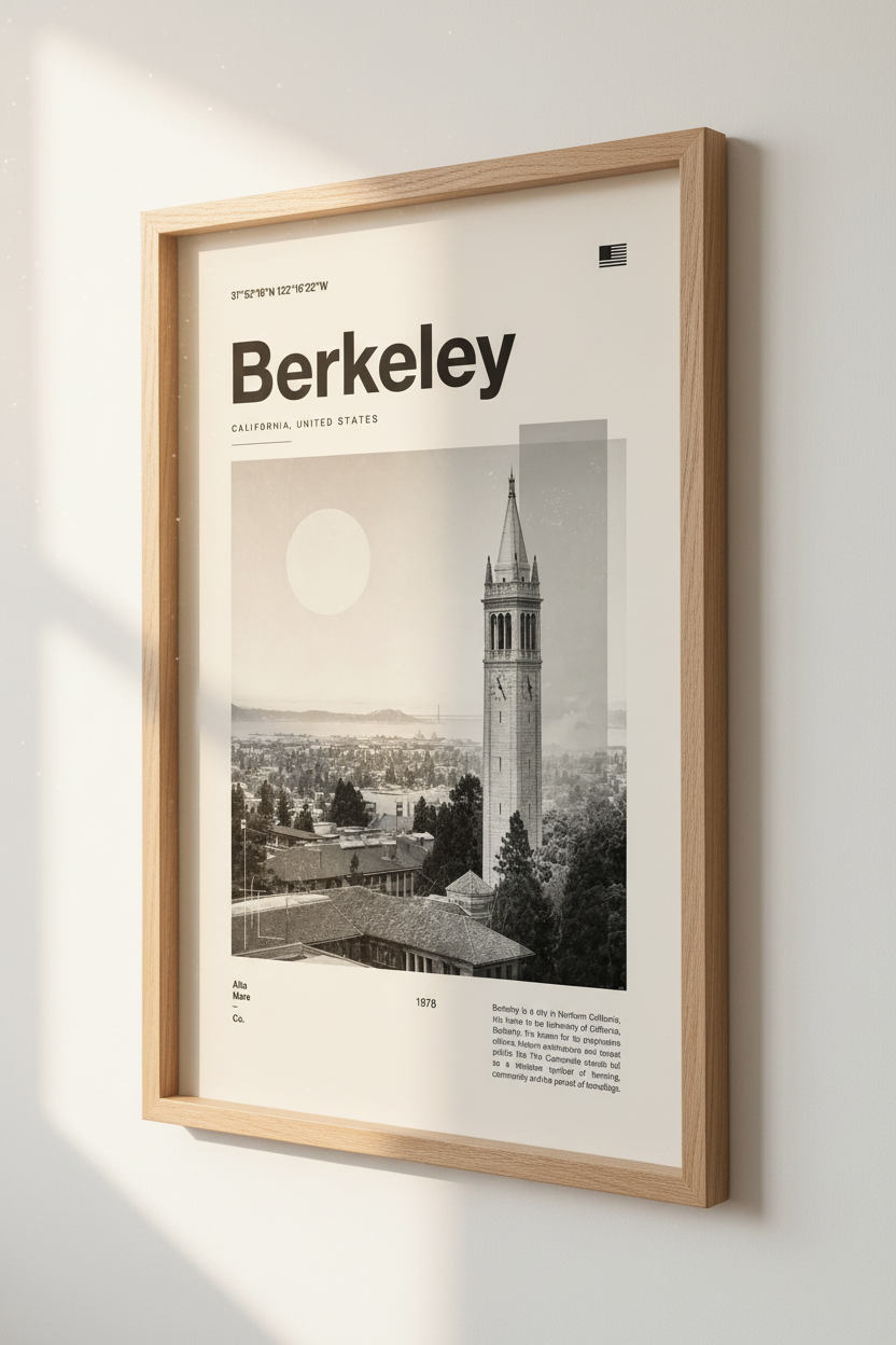Berkeley California Printing | Minimalist Black and White Poster, UC Berkeley Home Decor