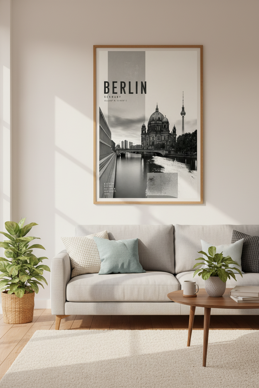 Berlin Germany Wall Art | Black and White Cityscape Poster, Modern Travel Decor