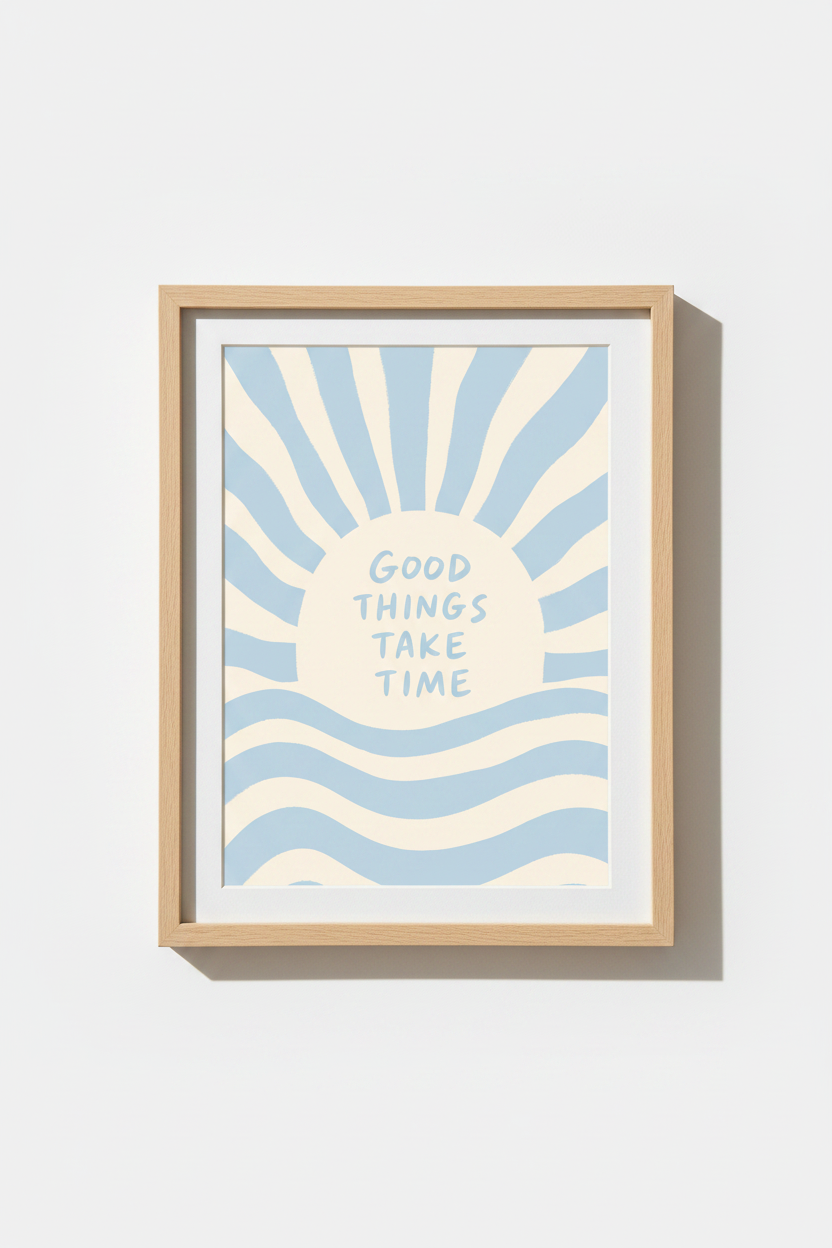 Sunrise wall art | Minimalist pastel blue cream, Living room decor