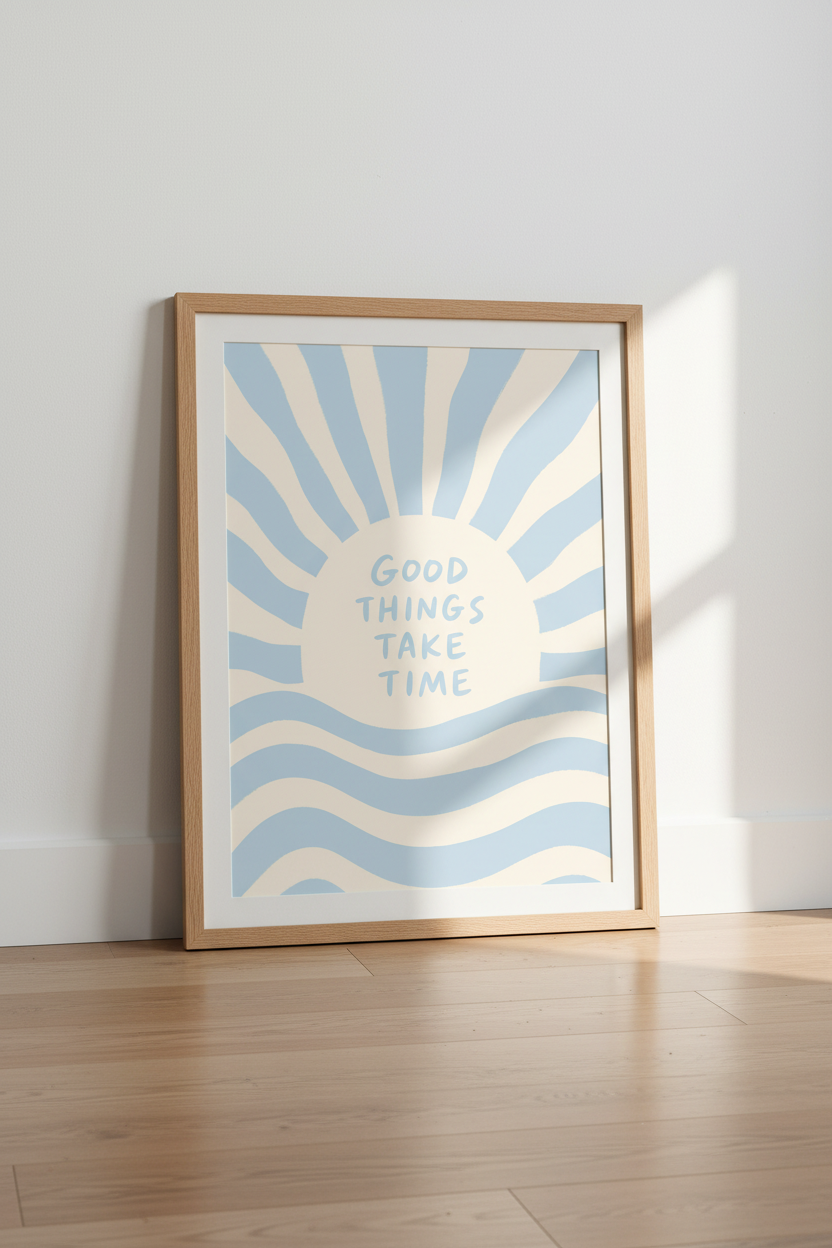 Sunrise wall art | Minimalist pastel blue cream, Living room decor