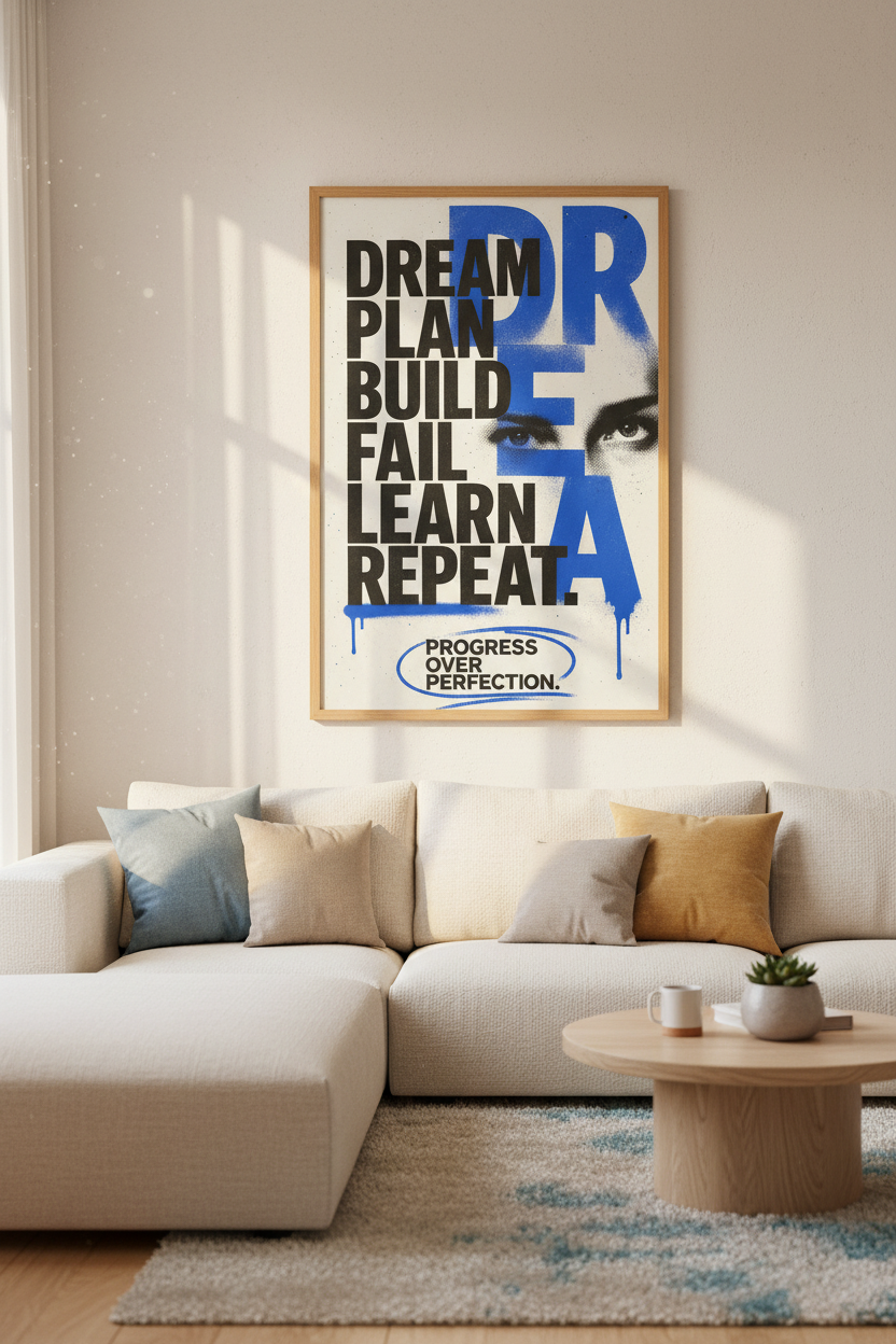 Motivational Dream Plan Build Wall Art | Office Decor | Brutalist Typography Poster