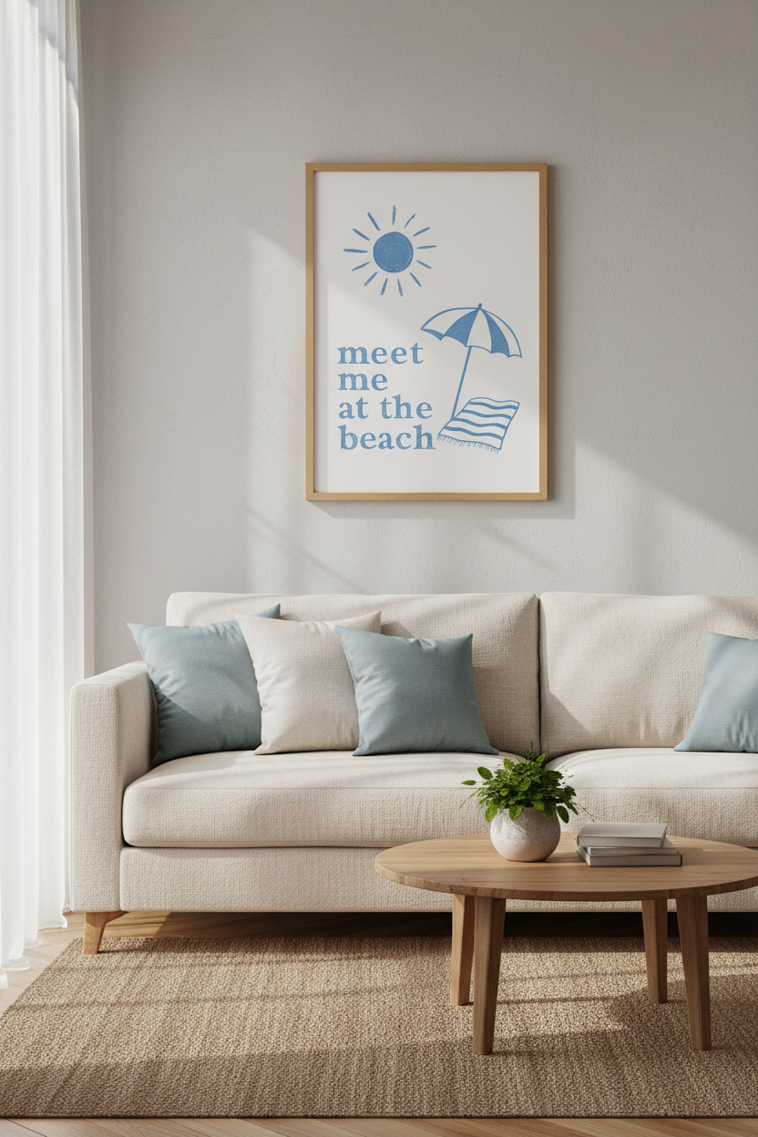 Coastal Blue Beach Wall Art | Minimalist Summer Poster, Coastal Home Decor