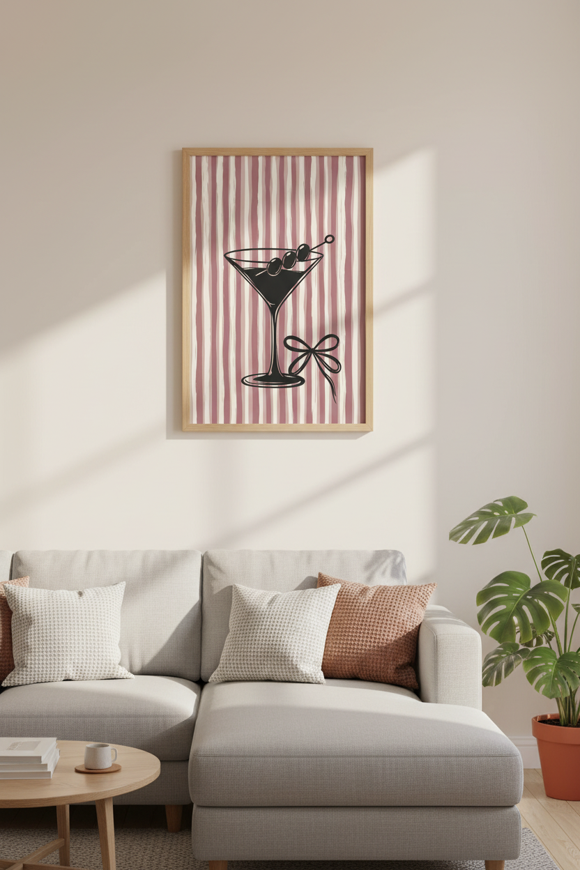 Dirty Martini Cocktail Wall Art Print | Pink Kitchen Decor | Coquette Aesthetic Poster