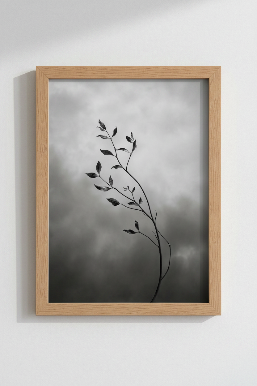 Botanical Minimalist Art Print | Black and White Nature Decor | Zen Leaf Poster