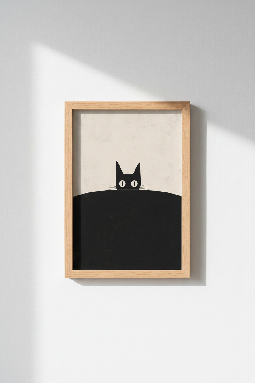 Black Cat Wall Art Print | Minimalist Peeking Cat Poster | Modern Home Decor