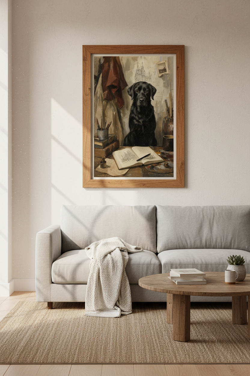 Black Labrador Scholar Art | Dark Academia Dog Poster, Library Wall Decor