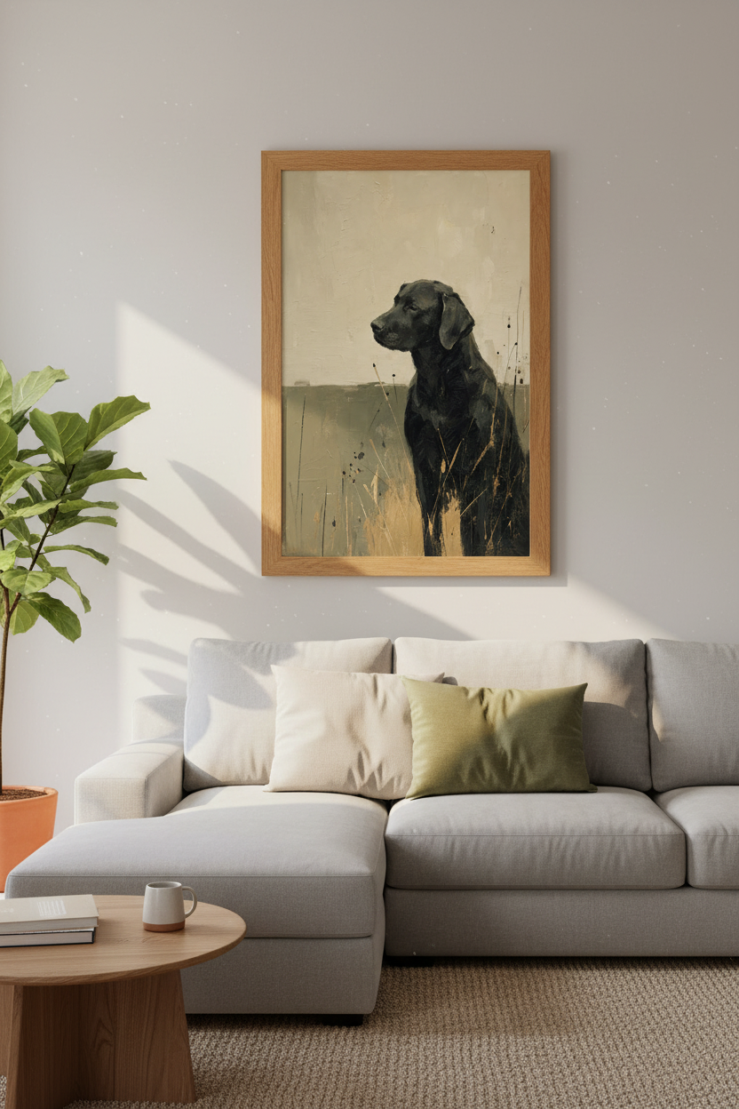 Black Labrador Art | Palette Knife Painting, Neutral Farmhouse Decor