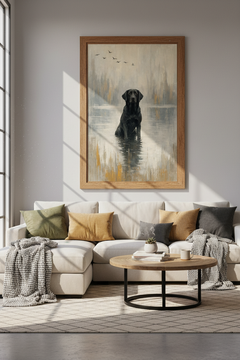 Black Labrador Wall Art Print | Moody Dog Painting, Rustic Farmhouse Decor