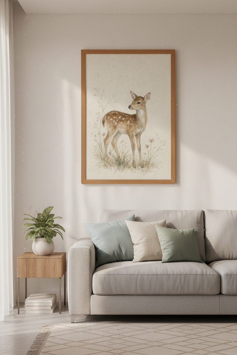 Fawn Deer Wall Art Print | Woodland Nursery Decor | Neutral Watercolor Poster
