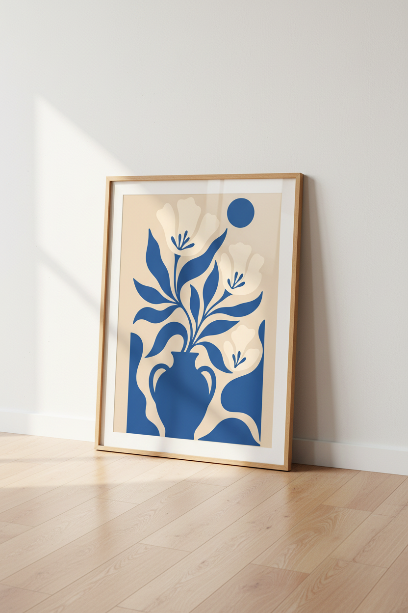 Blue Floral Wall Art Print | Abstract Vase Decor | Modern Poster