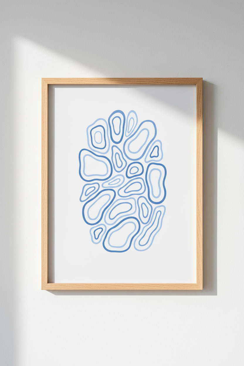 Blue Abstract Line Art Print | Modern Minimalist Organic Shape Poster | Bedroom Decor