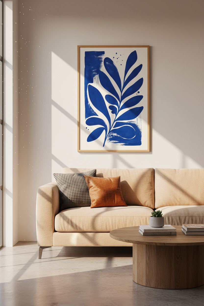 Blue Botanical Leaf Wall Art Print | Modern Indigo Poster | Mediterranean Decor