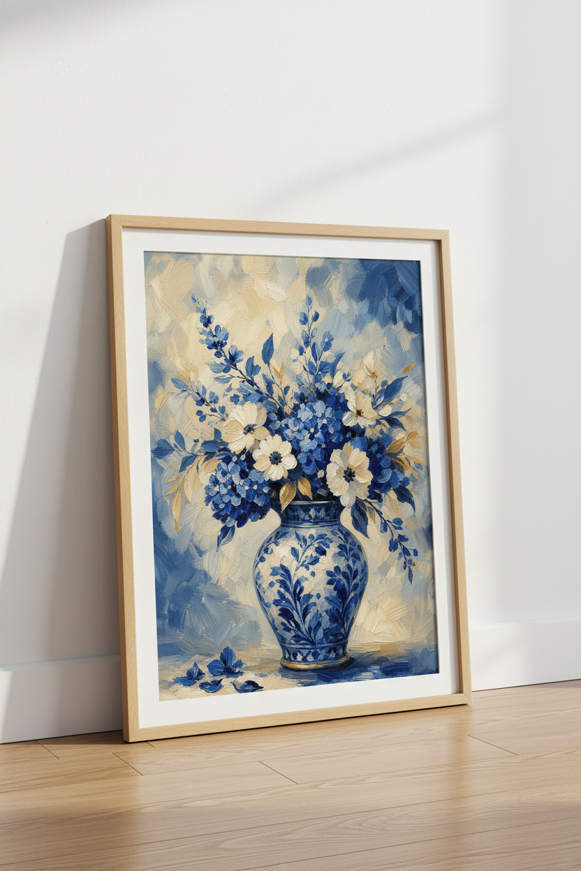 Blue Floral Canvas Print | Chinoiserie Botanical Art, French Country Decor