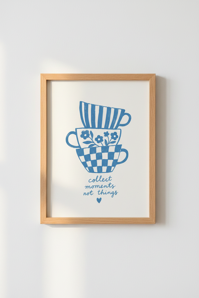 Blue Kitchen Wall Art Print | Teacup Decor | Danish Pastel Poster