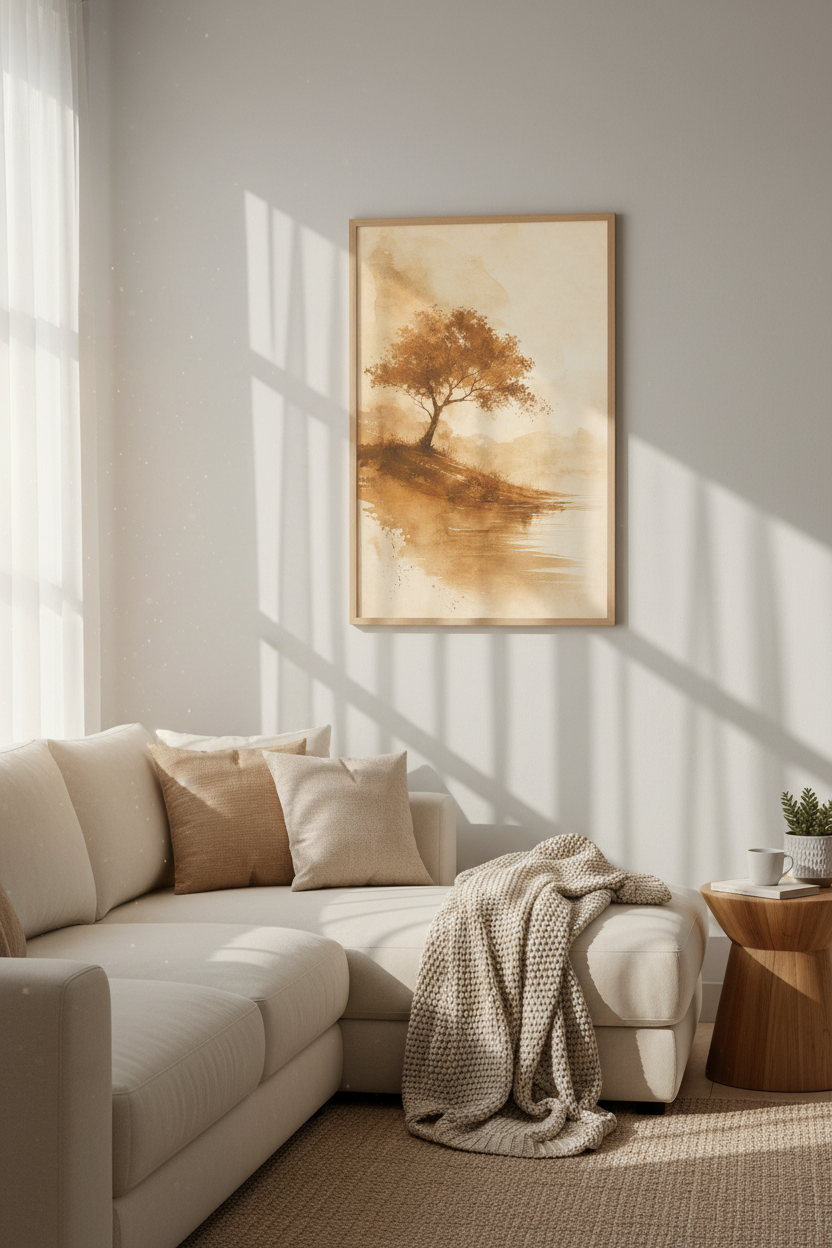 Boho Feather Watercolor Art | Earthy Neutral Tones, Minimalist Bedroom Wall Art