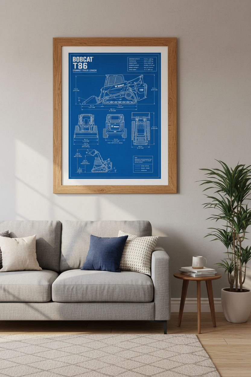 Bobcat T86 Blueprint Wall Art | Office Garage Decor | Industrial Skid Steer Poster