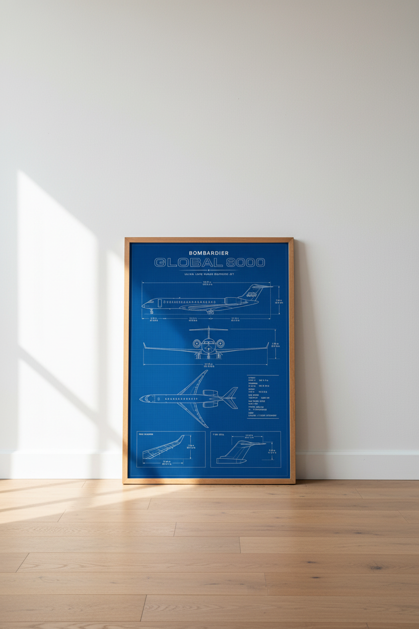 Bombardier Global 8000 Blueprint Wall Art | Office Decor | Aviation Poster