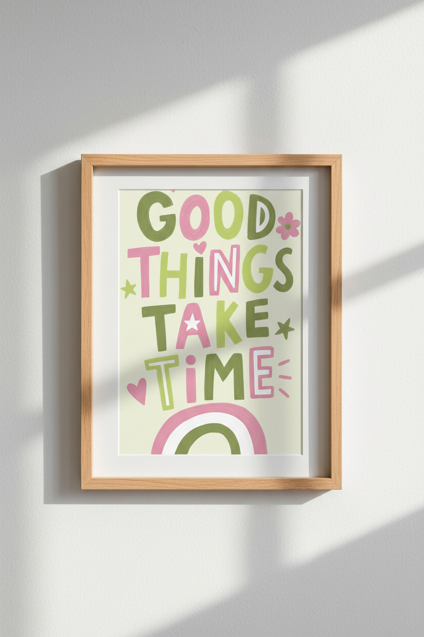 Colorful Typography Wall Art Print | Danish Pastel Pink & Green | Preppy Quote Poster