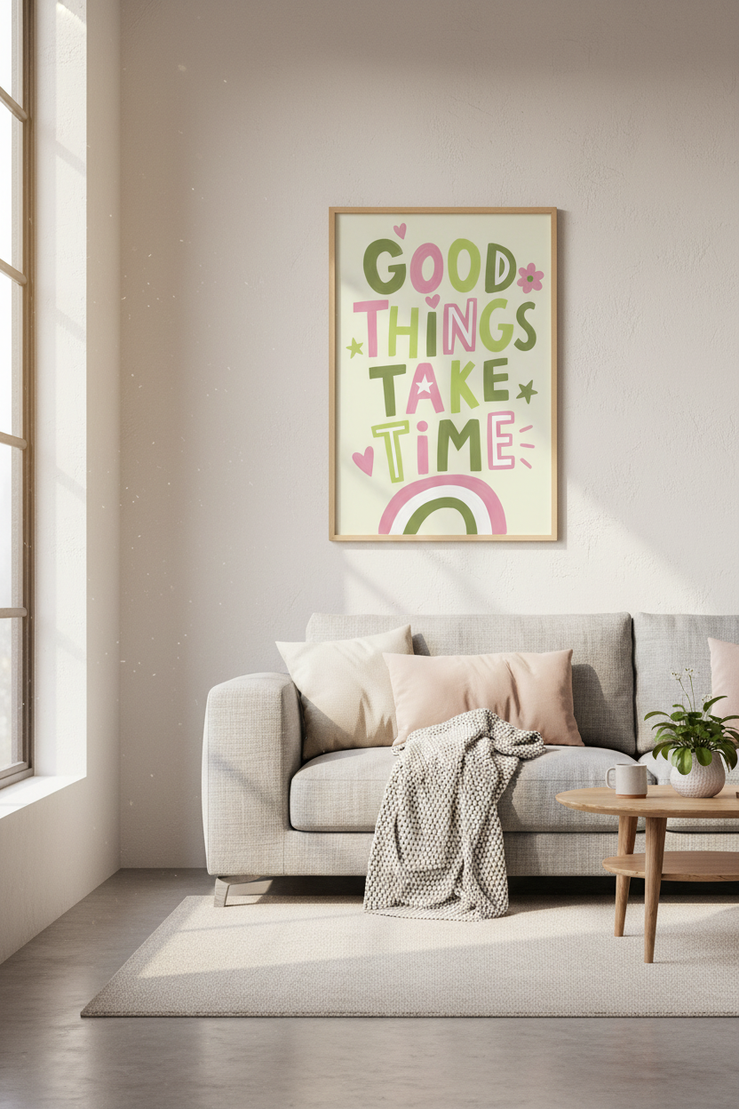Colorful Typography Wall Art Print | Danish Pastel Pink & Green | Preppy Quote Poster