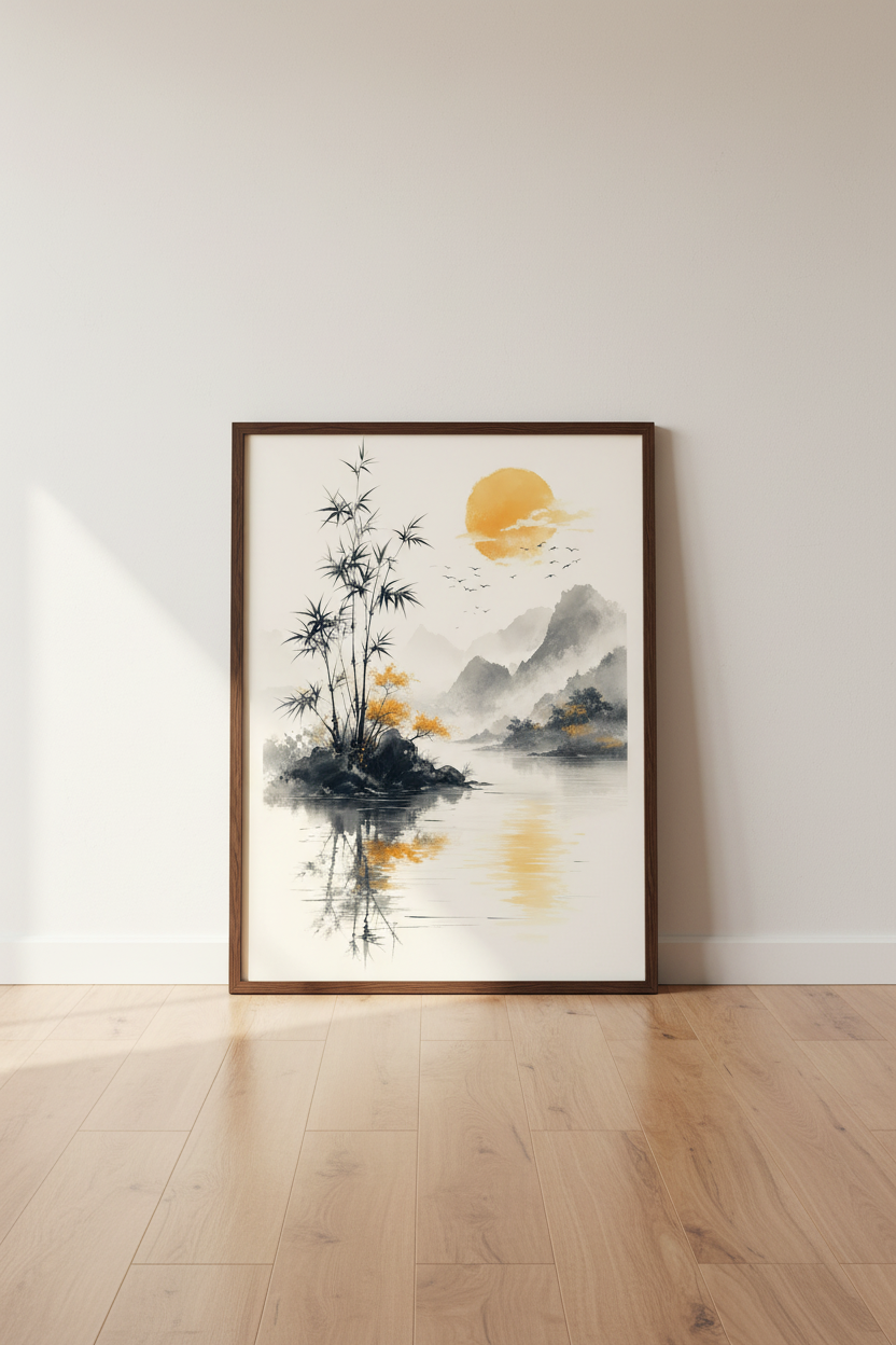 Zen Landscape Bamboo Wall Art Print | Living Room Decor | Japanese Style Poster
