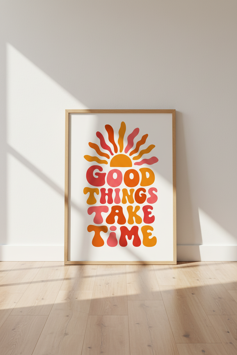 Retro Sun Quote Wall Art Print | Groovy 70s Room Decor | Colorful Boho Poster