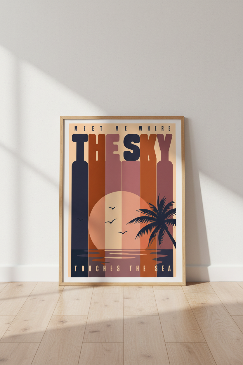 Retro Sunset Beach Poster | Mid Century Modern Wall Art, Coastal Quote Print