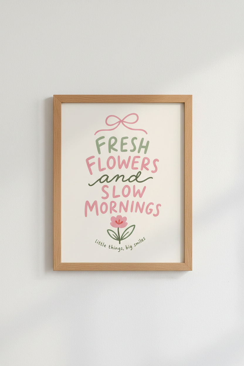 Fresh Flowers Slow Mornings Wall Art | Pink Sage Pastel Poster | Coquette Room Decor