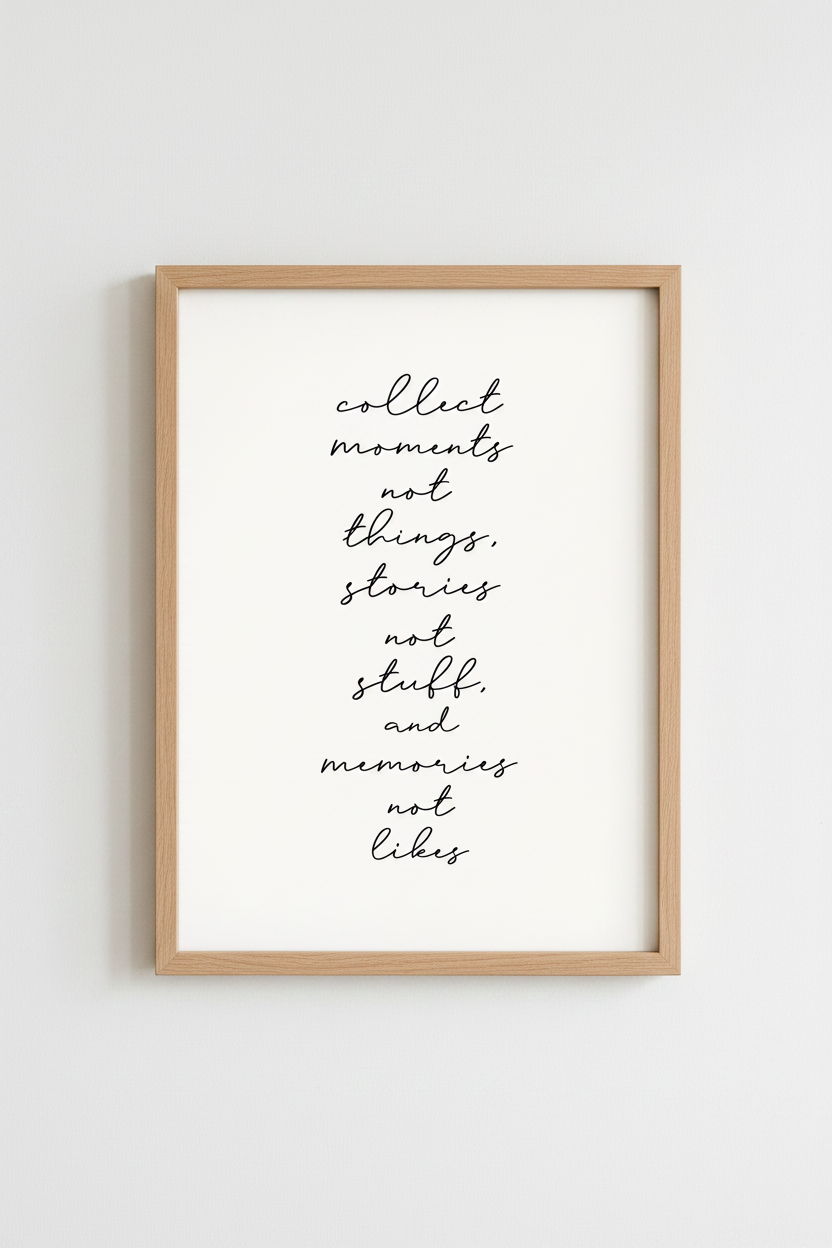 Collect Moments Quote Wall Art | Minimalist Script Poster, Living Room Decor