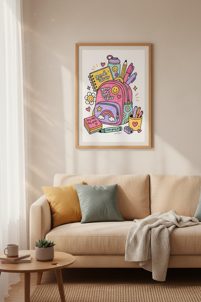 Kawaii School Supplies Wall Art | Pastel Motivational Poster, Dorm & Office Decor