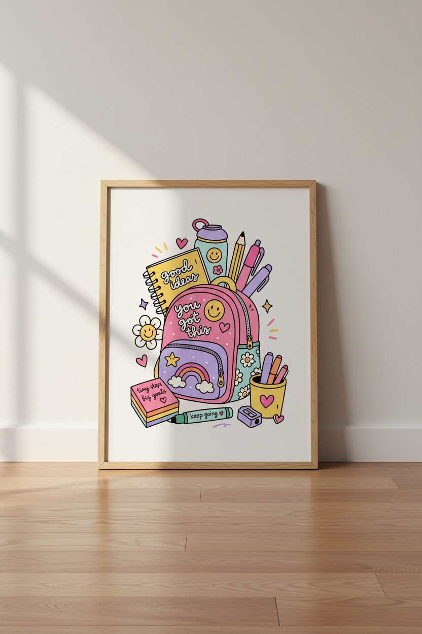 Kawaii School Supplies Wall Art | Pastel Motivational Poster, Dorm & Office Decor