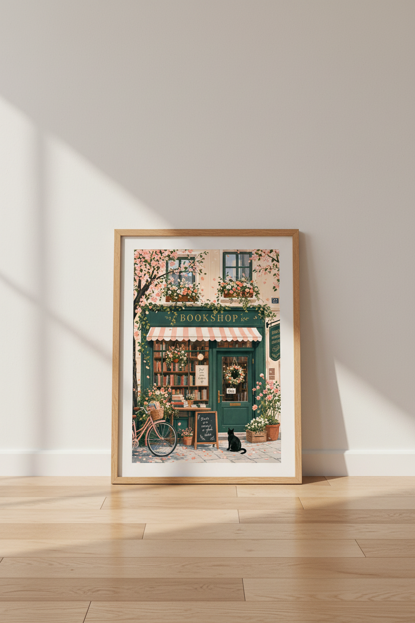 Cozy Bookshop Wall Art | Floral Bookstore Print, Reading Nook Decor