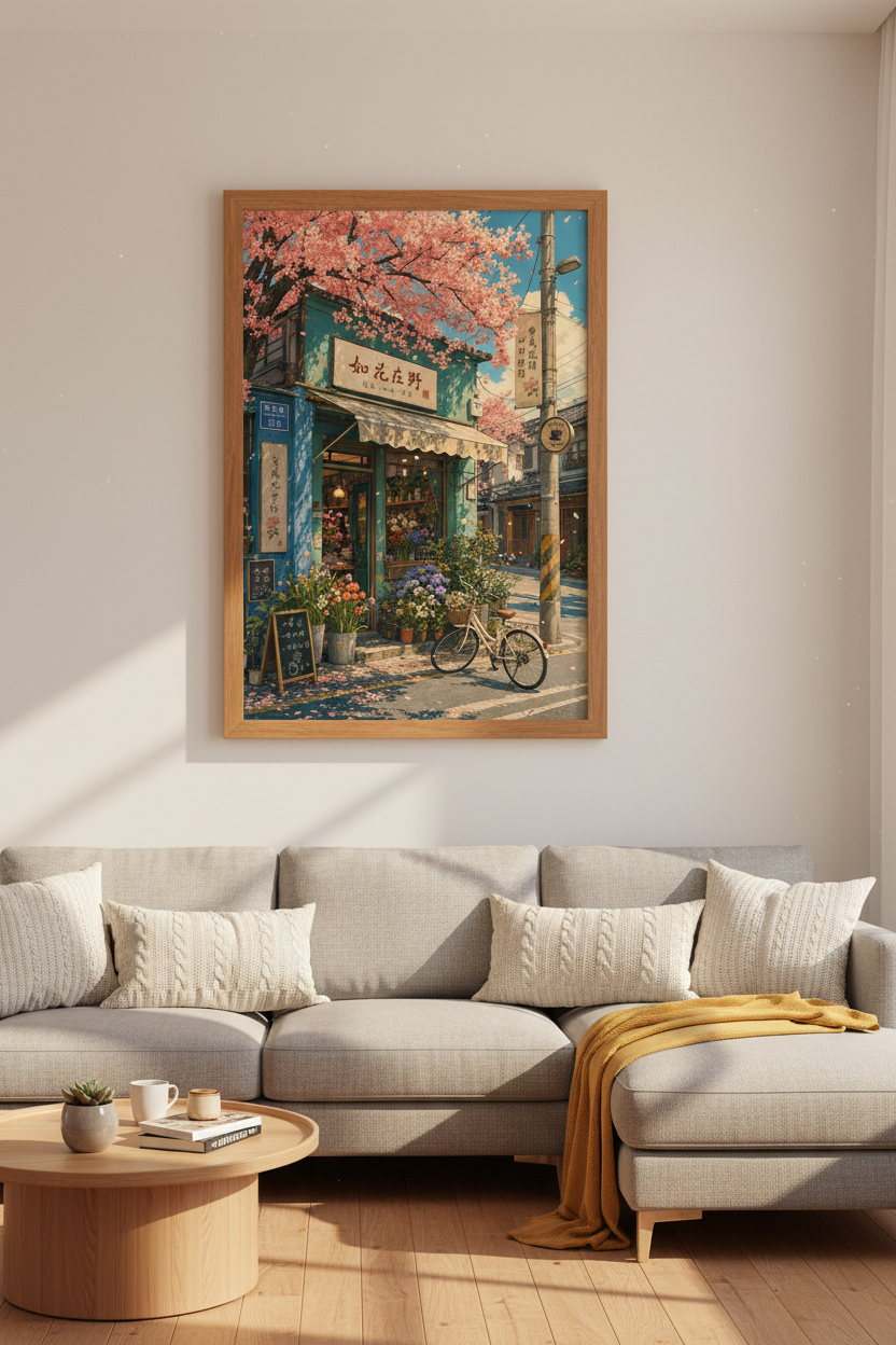 Japanese Flower Shop Print | Sakura Cherry Blossom Decor | Anime Aesthetic Poster