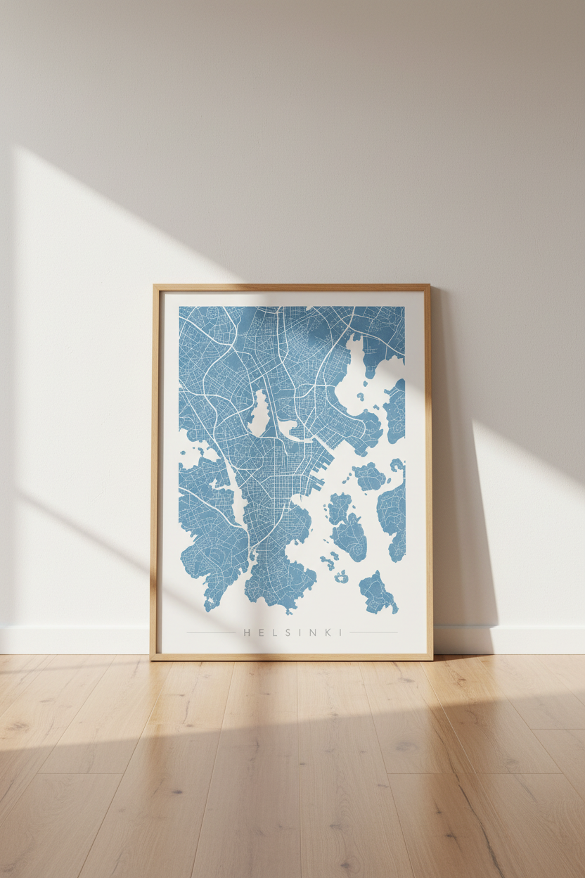 Helsinki City Map Wall Art | Blue Minimalist Finland Print | Modern Home Decor Poster