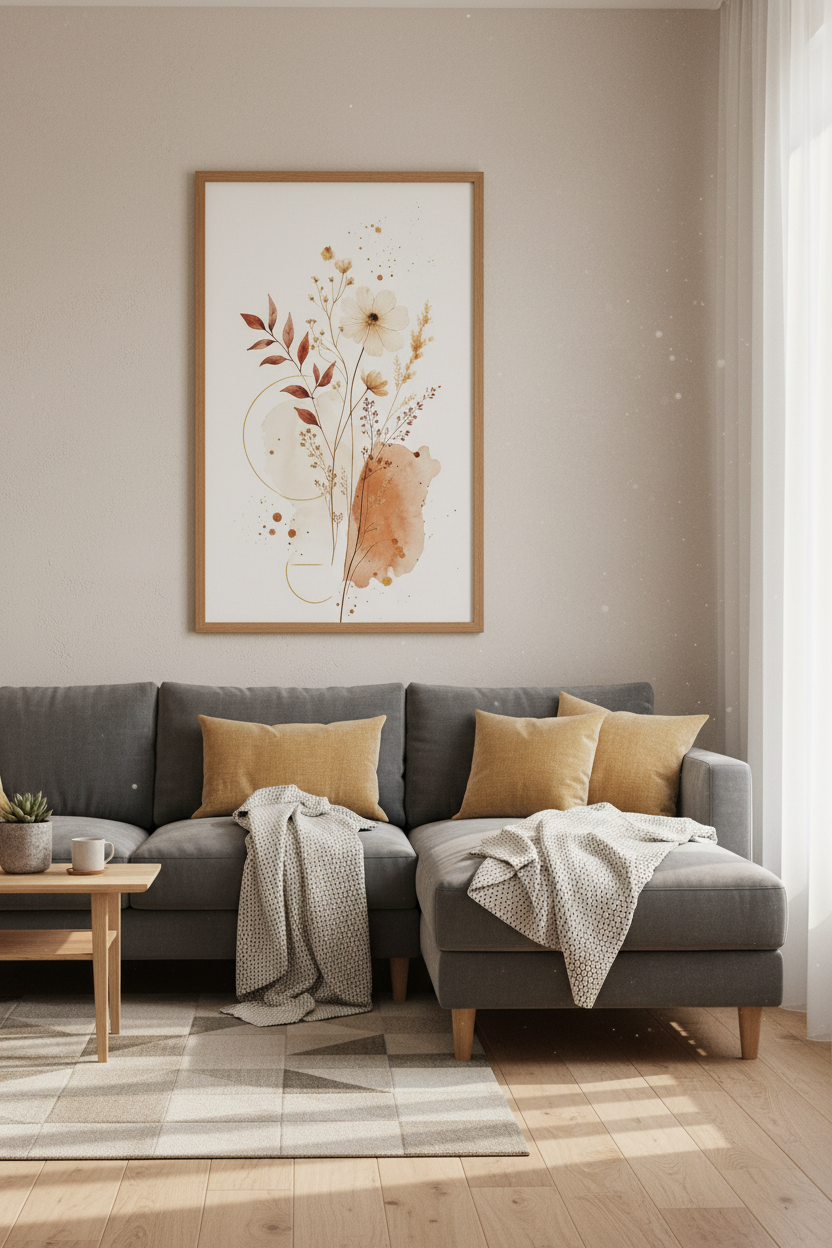 Wildflower Watercolor Print | Terracotta & Gold Boho Decor | Neutral Botanical Poster