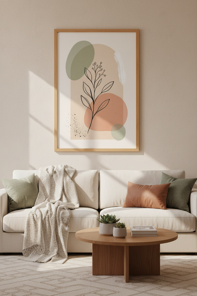 Abstract Botanical Line Art | Earth Tone Shapes, Minimalist Boho Bedroom Wall Decor