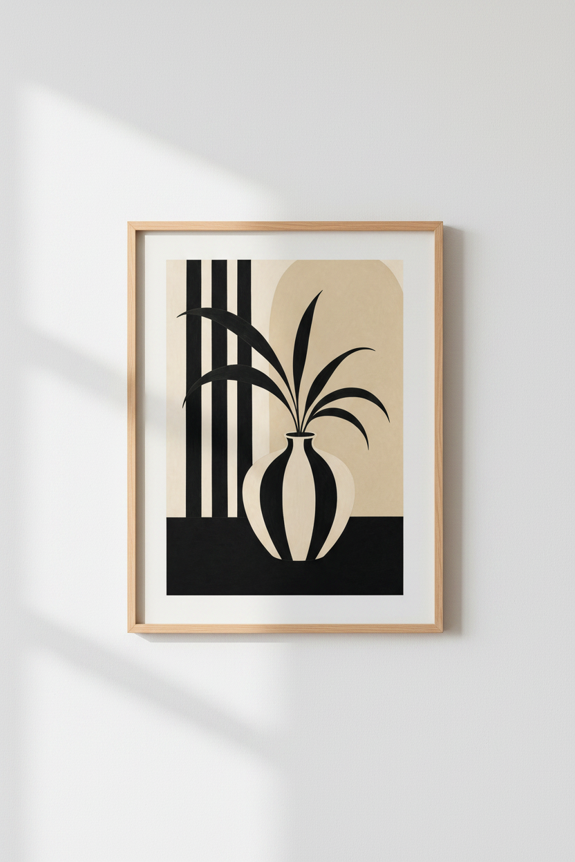 Geometric Vase Print | Monochrome Beige, Modern Living Room Decor
