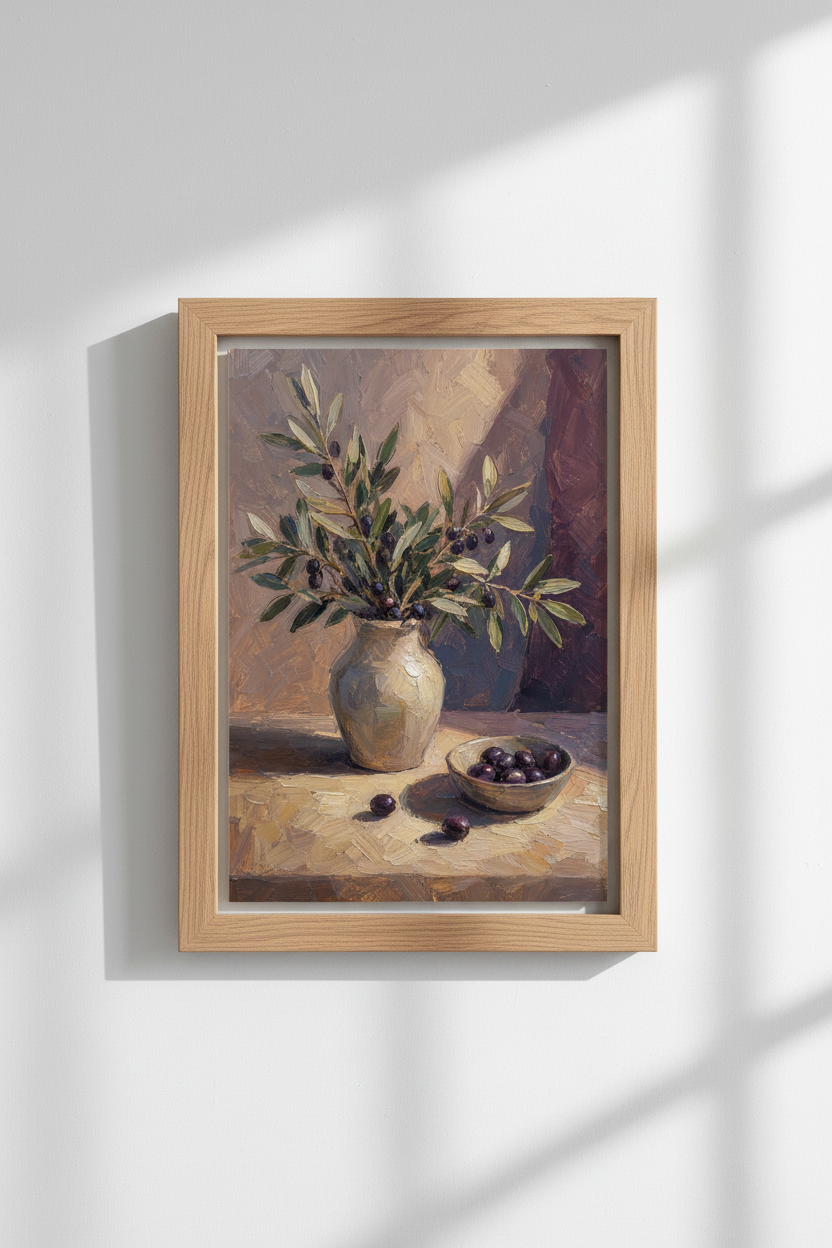 Mediterranean Olive Tree Oil Painting | Rustic Kitchen Decor | Tuscan Aesthetic Poster