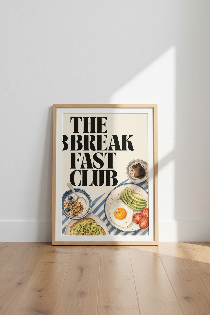 Breakfast Club Wall Art | Retro Foodie Watercolor Print, Kitchen Decor