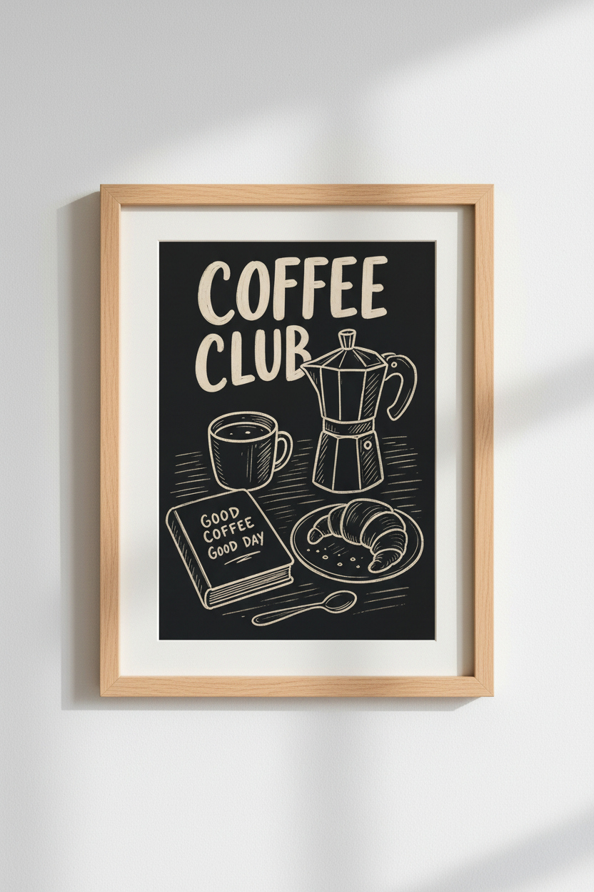 coffee wall art | Chalkboard-style, Hand-Drawn Motifs | Kitchen Decor Vibe