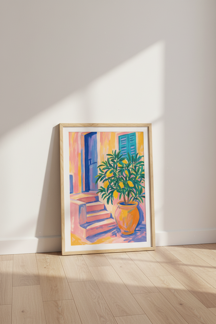 Italian Lemon Art Print | Mediterranean Coastal Decor | Colorful Citus Poster