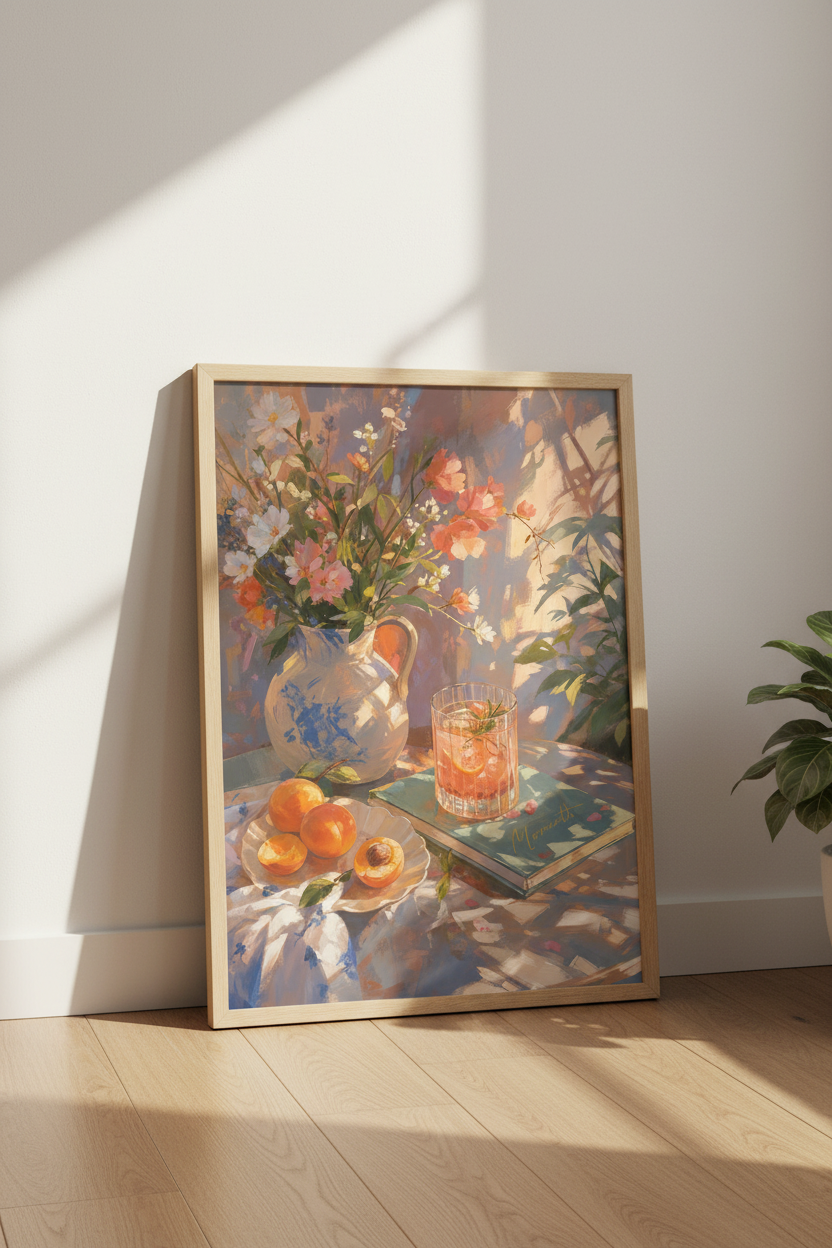 Summer Still Life Floral Art | Sun-Drenched Impressionist Poster, Kitchen Wall Decor