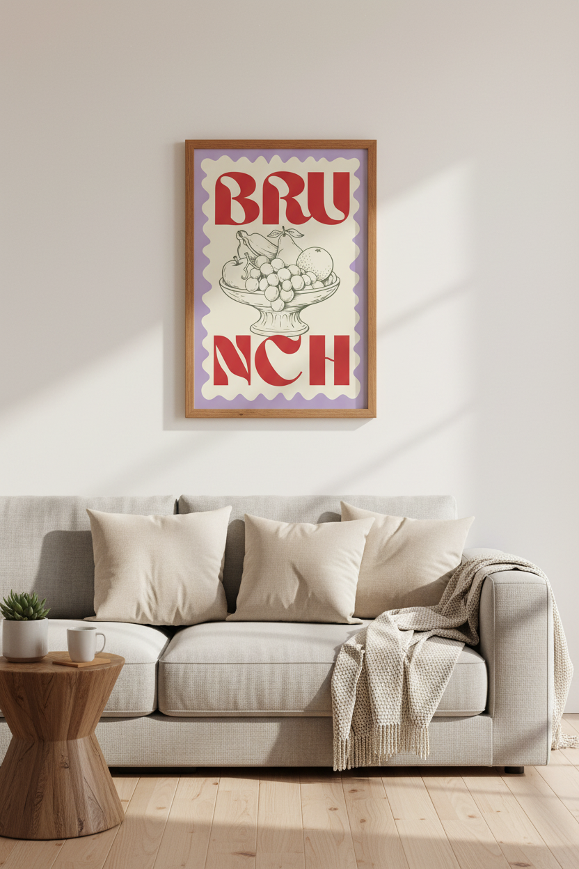 Brunch Fruit Bowl Wall Art | Retro Kitchen Decor | Lavender Pastel Poster